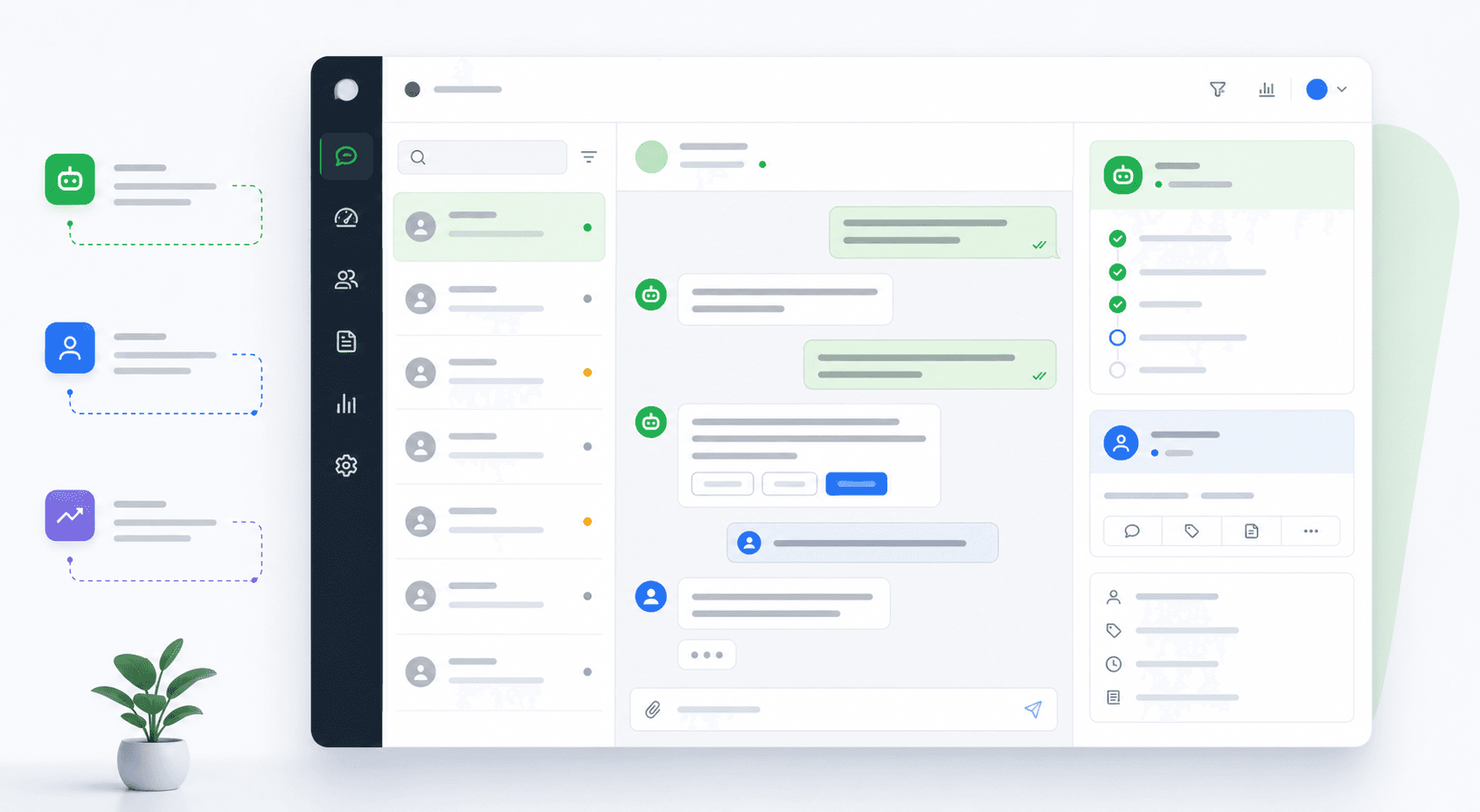 Interfaccia illustrativa di un assistente AI per conversazioni clienti